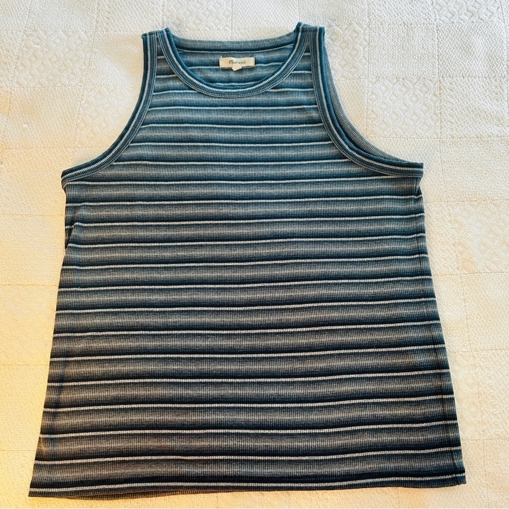 Striped Ribbed Tank Top - Blue - Picture 9 of 13